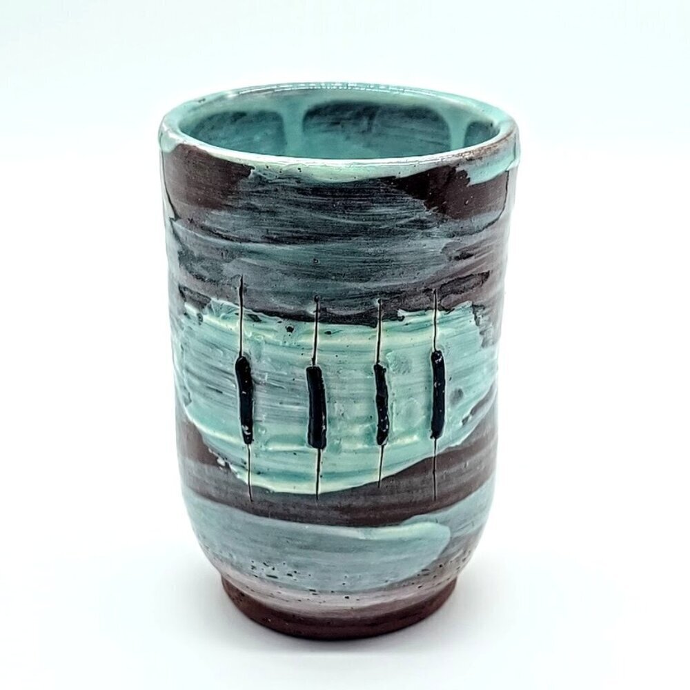 Blue Brown Studio Art Pottery Vase